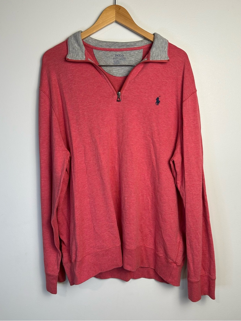 Polo by Ralph Lauren Men's Heather Red Quarter-Zip Pullover with Gray Trim